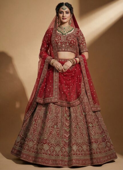 Classic Bridal Red Mughal Art Lengha